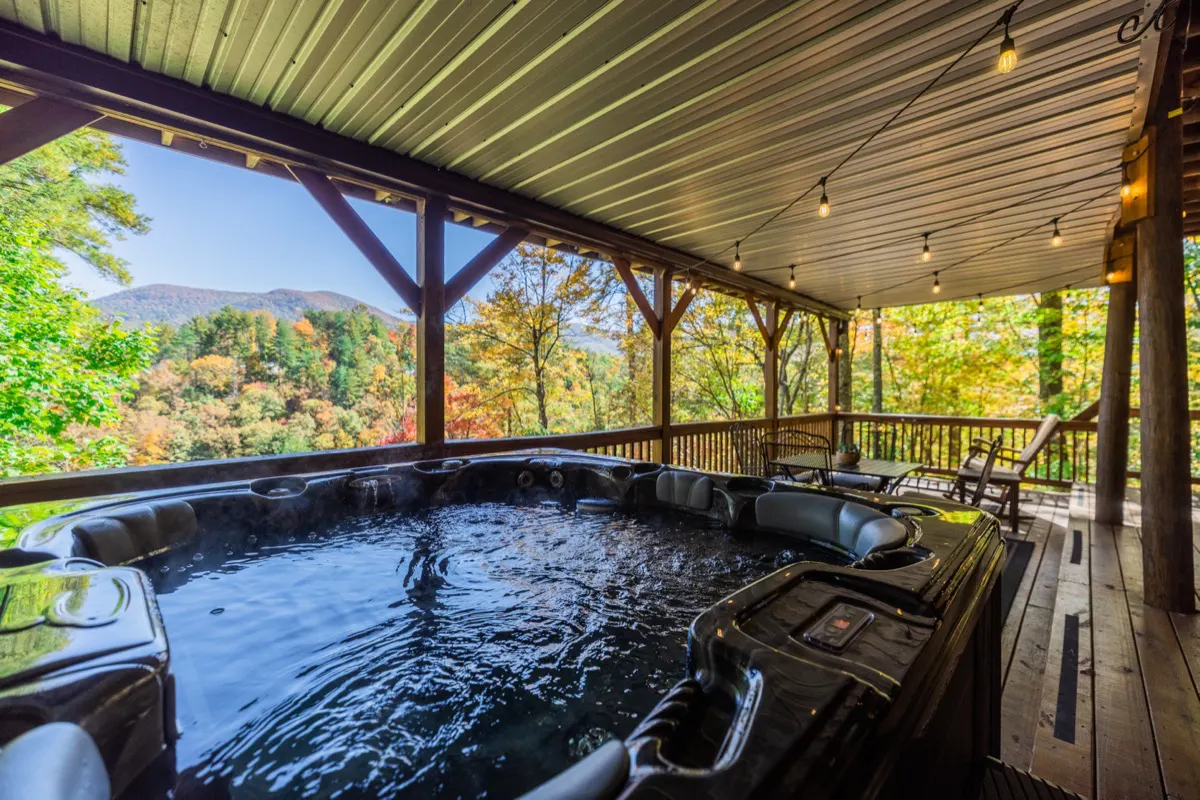 Lower deck hot tub that comfortably seats 6. Spectacular views on every level!